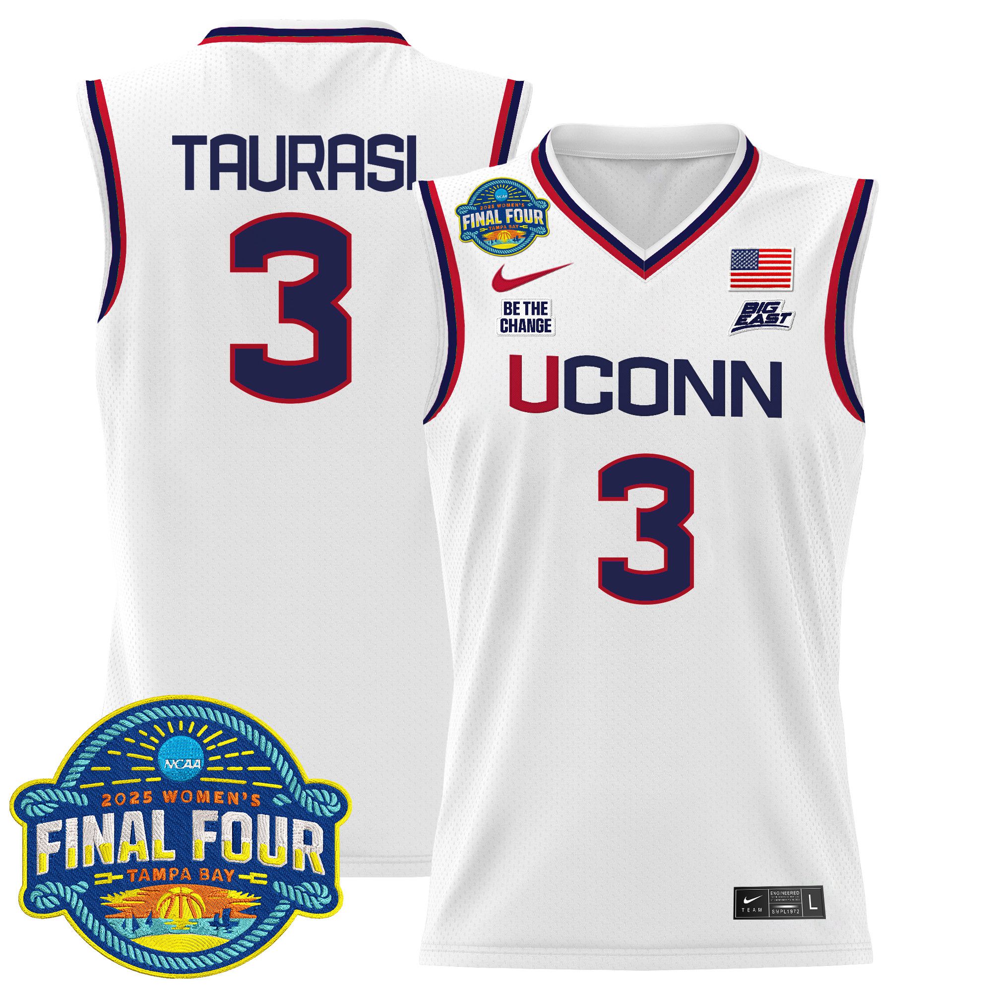 Men UConn Huskies 3 Taurasi White Nike 2025 Big Eat Final Four Patch Lightweight Basketball NCAA Jersey